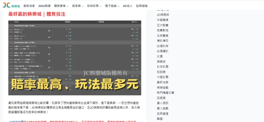 JC娛樂城自稱最好贏,實際上賠率與其他娛樂城差不多